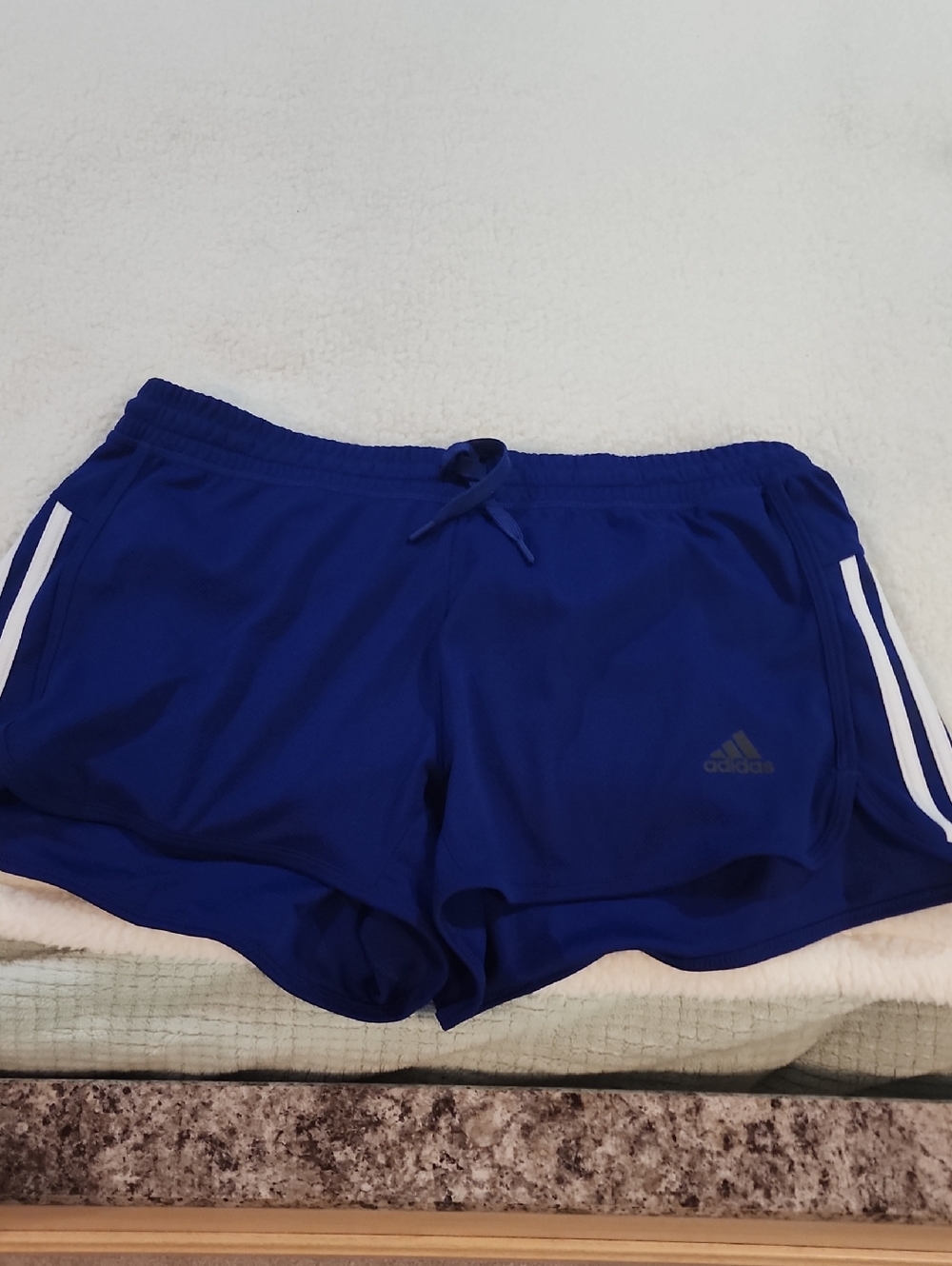adidas Blue Athletic Shorts with White Side Stripes No Lining